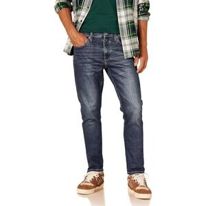 Amazon Essentials Mens Slim Fit Tapered Leg Jeans Dark‎ Wash Blue Stretch Denim